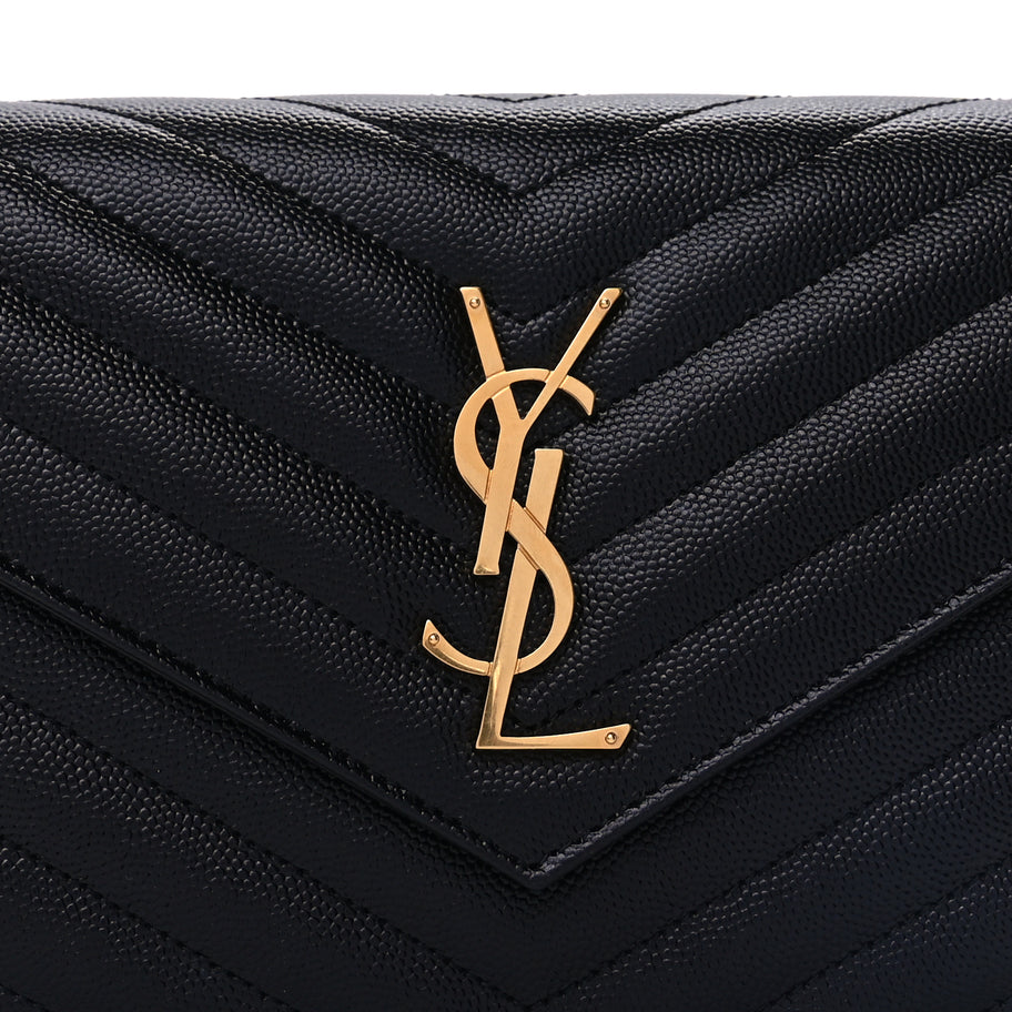 Saint Laurent Grain De Poudre Matelasse Chevron Cassandre Chain Wallet Black Image 6