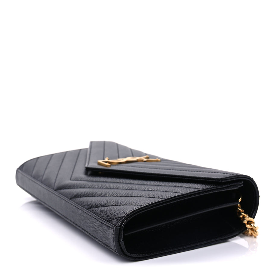 Saint Laurent Grain De Poudre Matelasse Chevron Cassandre Chain Wallet Black Image 8