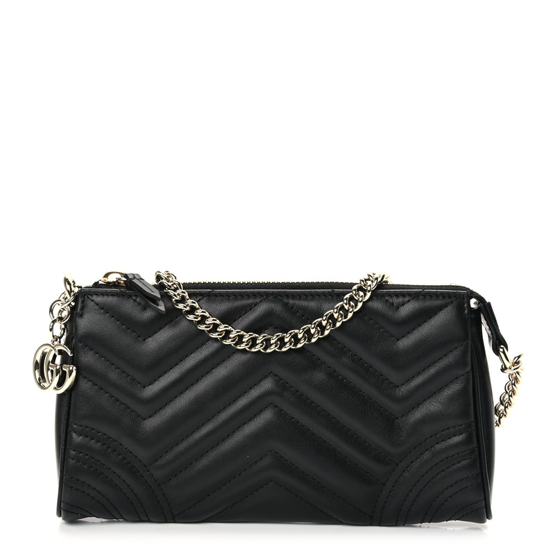  Gucci Calfskin Matelasse Chevron Small GG Marmont Shoulder Bag Black