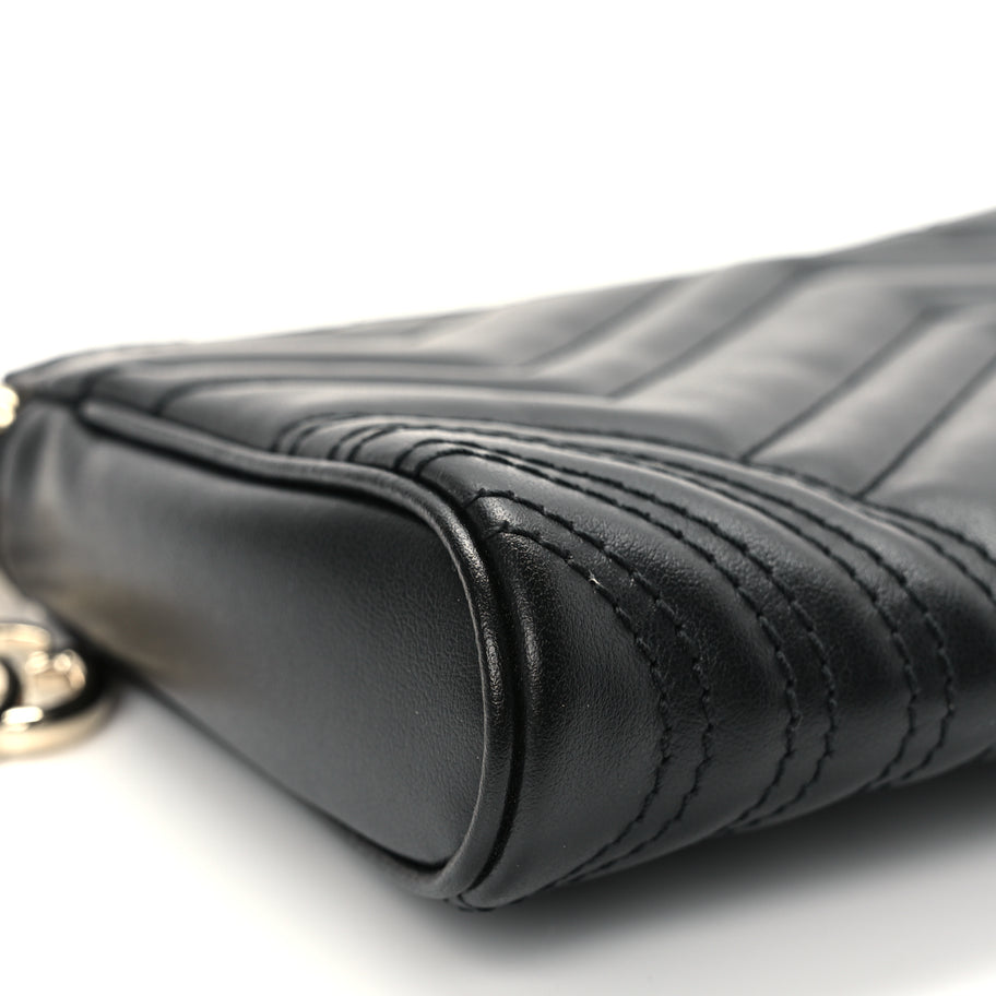Gucci Calfskin Matelasse Chevron Small GG Marmont Shoulder Bag Black Image 8