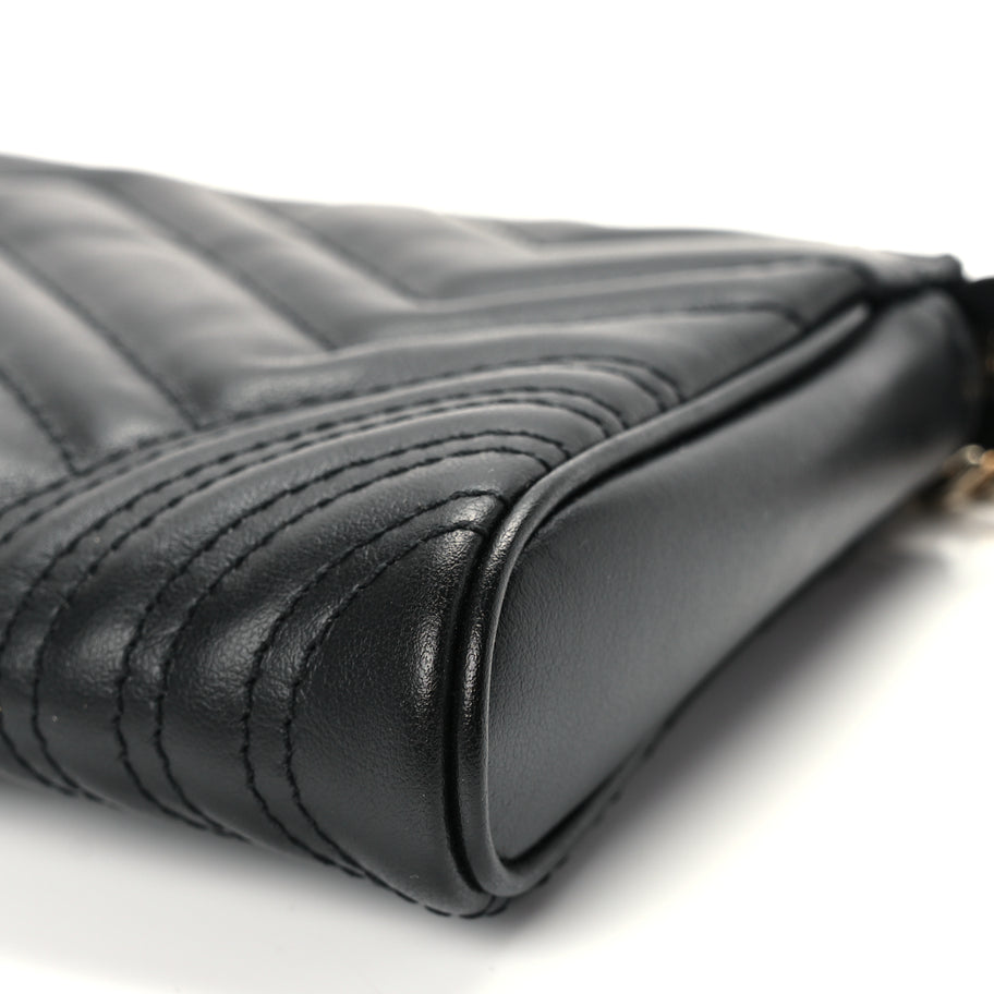 Gucci Calfskin Matelasse Chevron Small GG Marmont Shoulder Bag Black Image 9