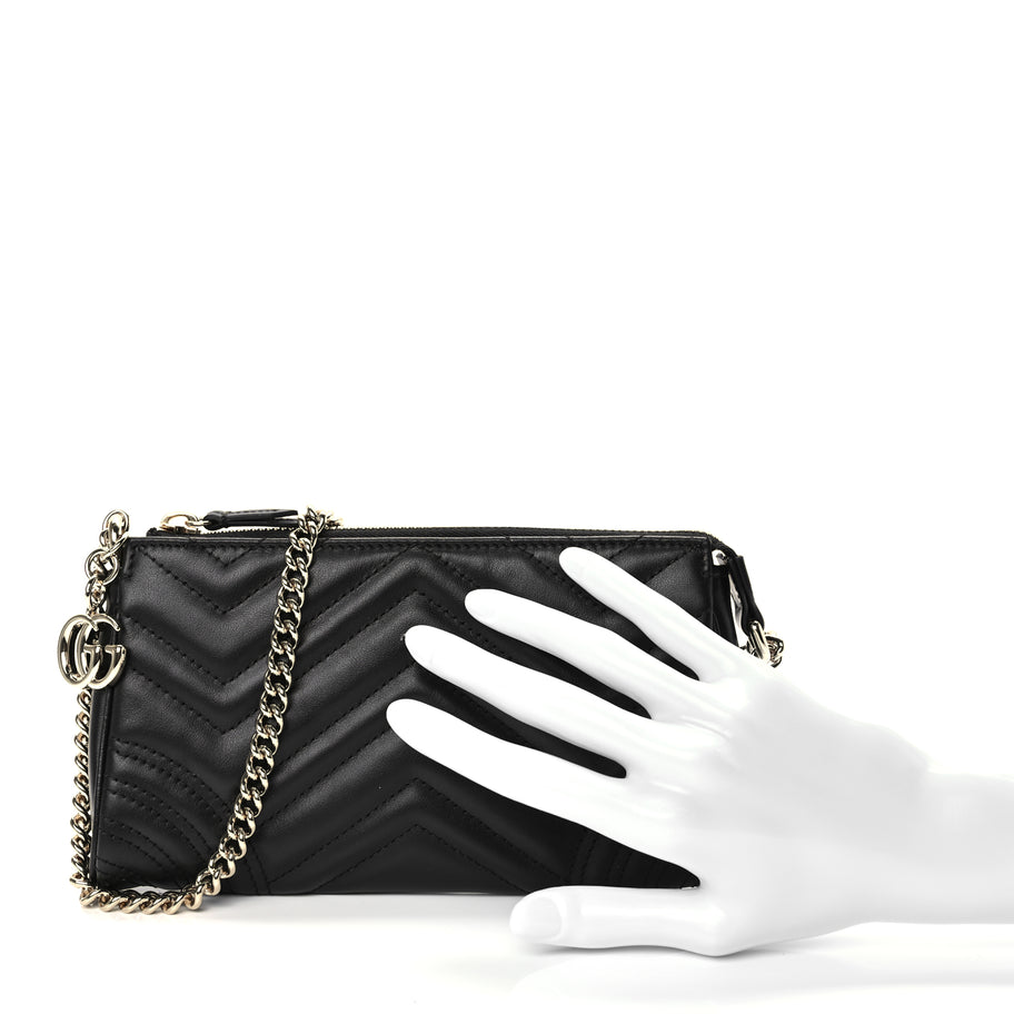 Gucci Calfskin Matelasse Chevron Small GG Marmont Shoulder Bag Black Image 10