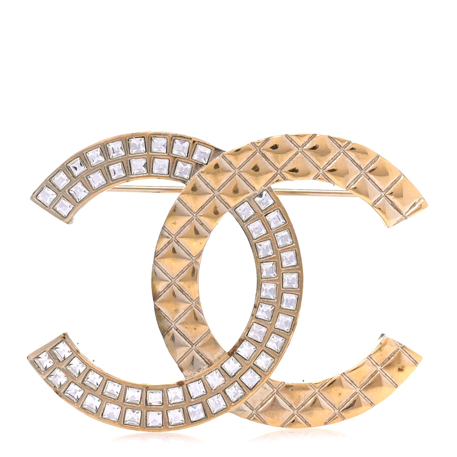 Chanel Baguette Crystal Quilted CC Brooch  Gold Image 1