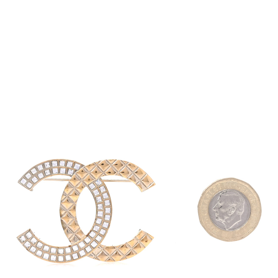 Chanel Baguette Crystal Quilted CC Brooch  Gold Image 2