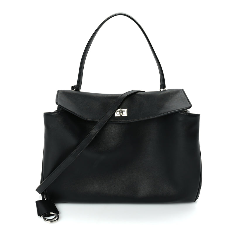  Balenciaga Natural Smooth Calfskin Medium Rodeo Top Handle Handbag Black