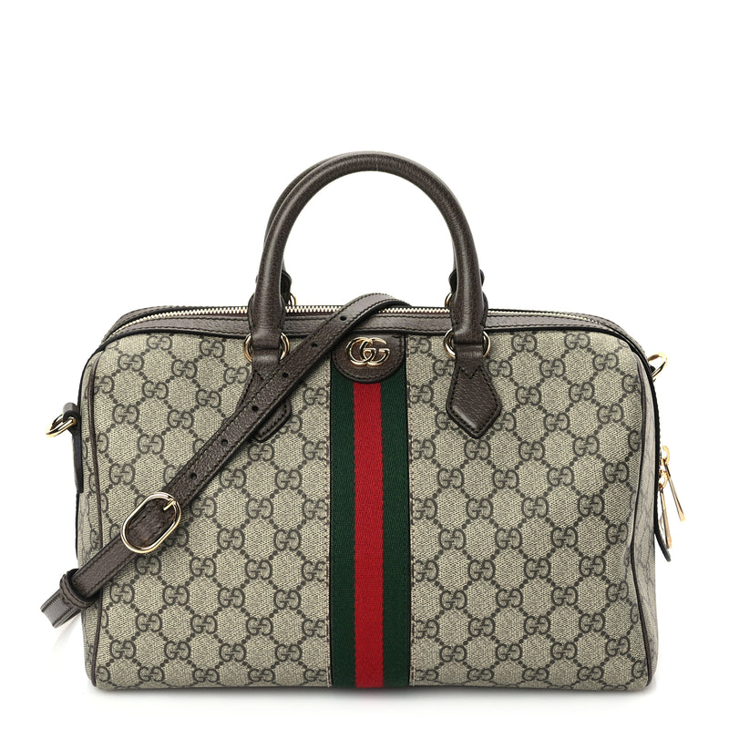  Gucci GG Supreme Monogram Web Medium Ophidia Top Handle Bag Beige Ebony