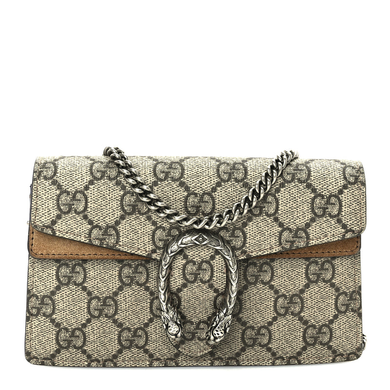  Gucci GG Supreme Monogram Super Mini Dionysus Shoulder Bag  Taupe