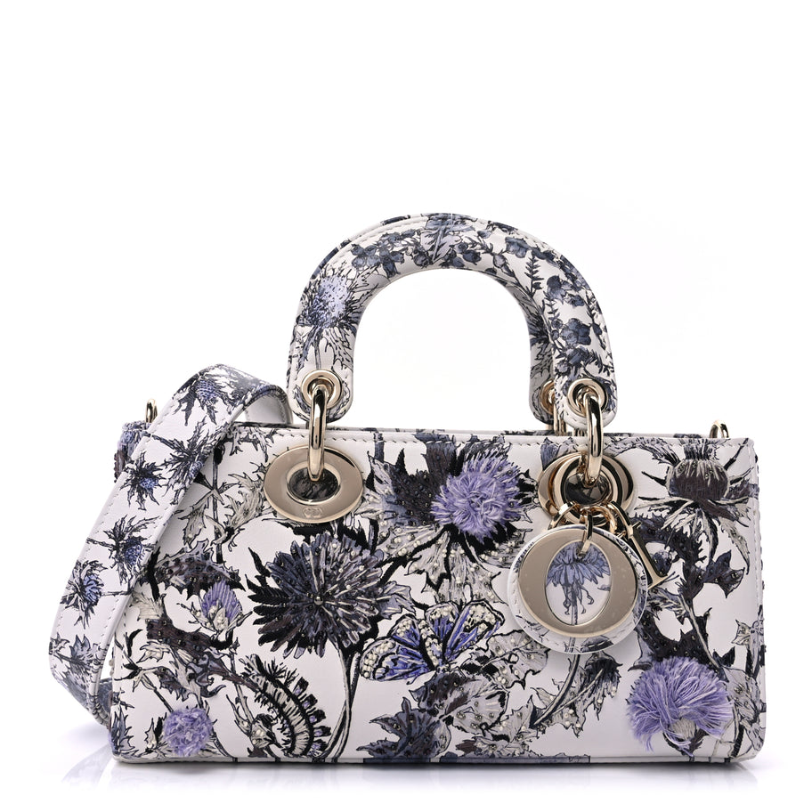 Christian Dior Calfskin Embroidered Floral Butterfly Small Lady D-Joy White Multicolor Image 1