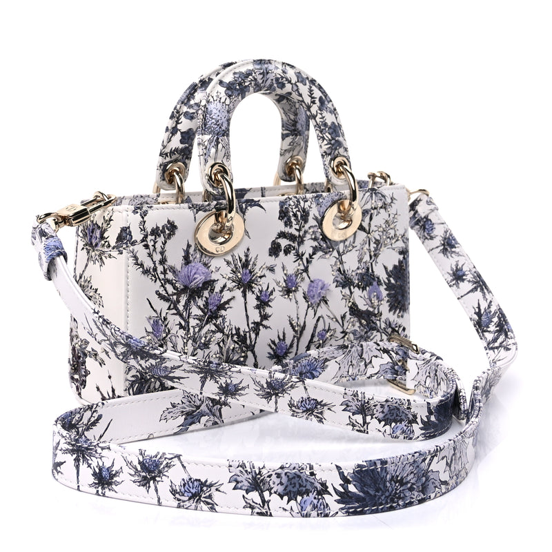  Christian Dior Calfskin Embroidered Floral Butterfly Small Lady D-Joy White Multicolor