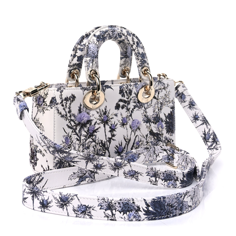 Christian Dior Calfskin Embroidered Floral Butterfly Small Lady D-Joy White Multicolor Image 2