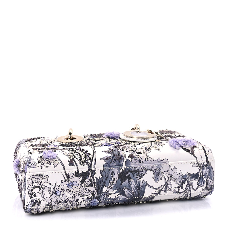 Christian Dior Calfskin Embroidered Floral Butterfly Small Lady D-Joy White Multicolor Image 3