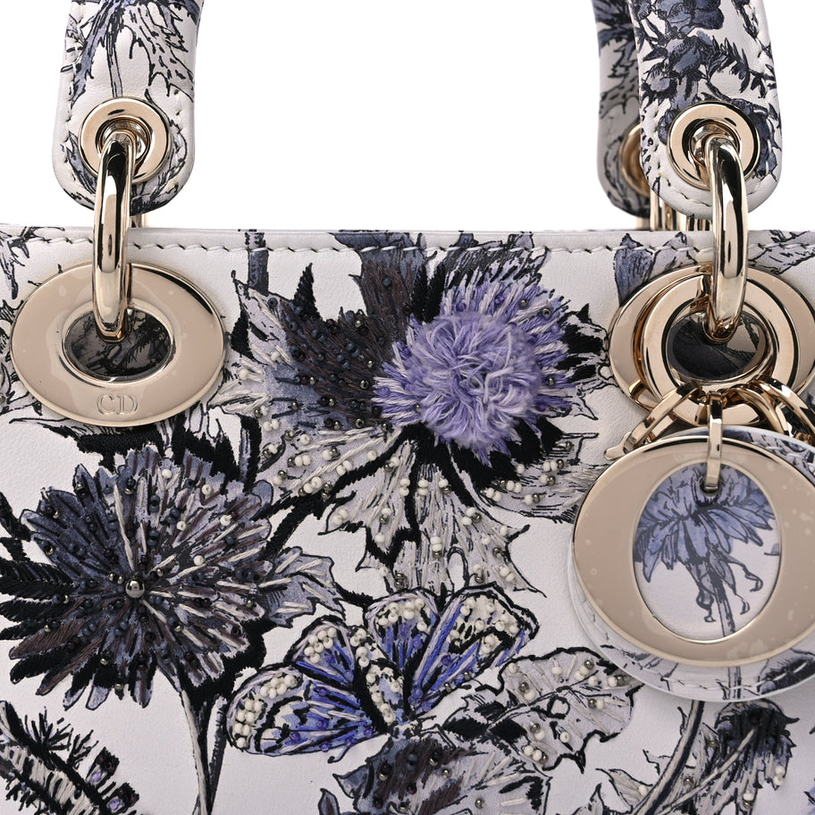 Christian Dior Calfskin Embroidered Floral Butterfly Small Lady D-Joy White Multicolor Image 6