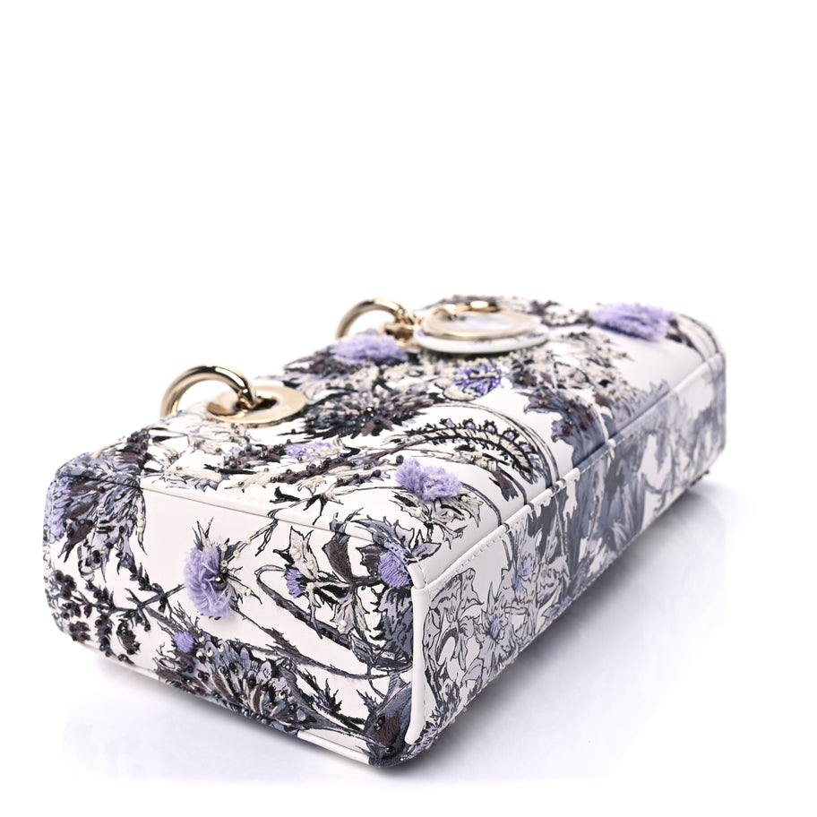 Christian Dior Calfskin Embroidered Floral Butterfly Small Lady D-Joy White Multicolor Image 7