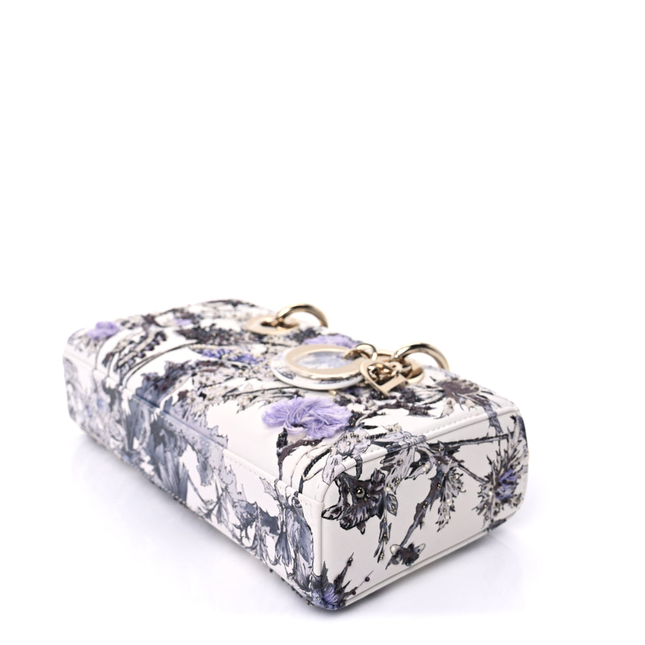 Christian Dior Calfskin Embroidered Floral Butterfly Small Lady D-Joy White Multicolor Image 8