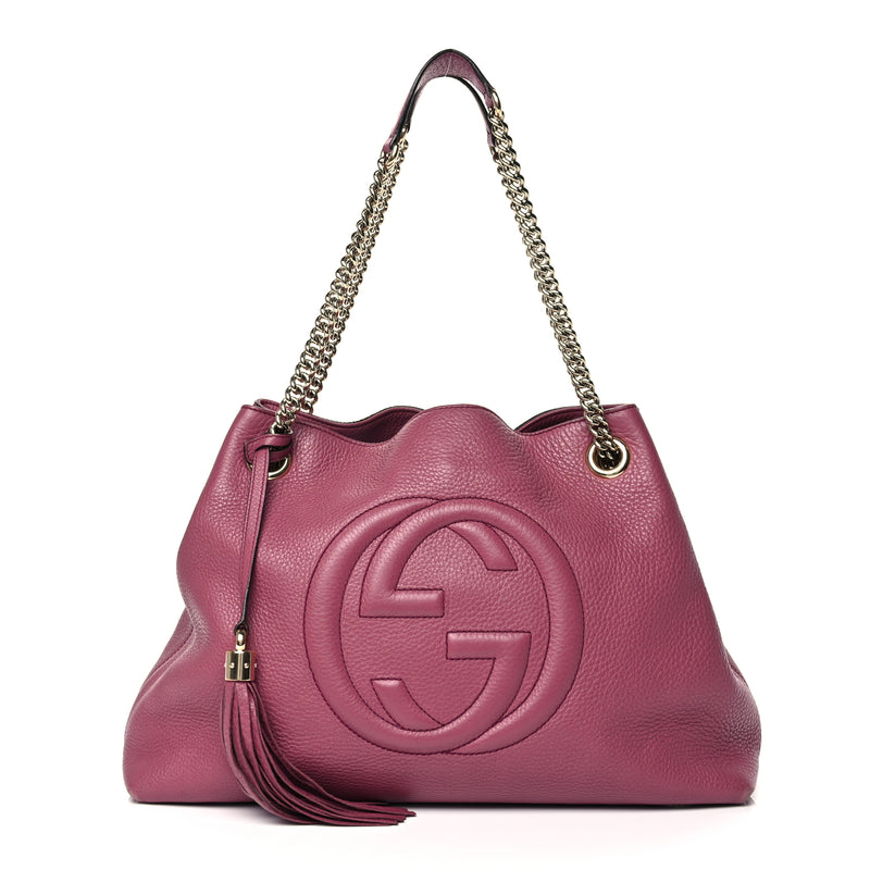  Gucci Pebbled Calfskin Medium Soho Chain Shoulder Bag Peonia Flower