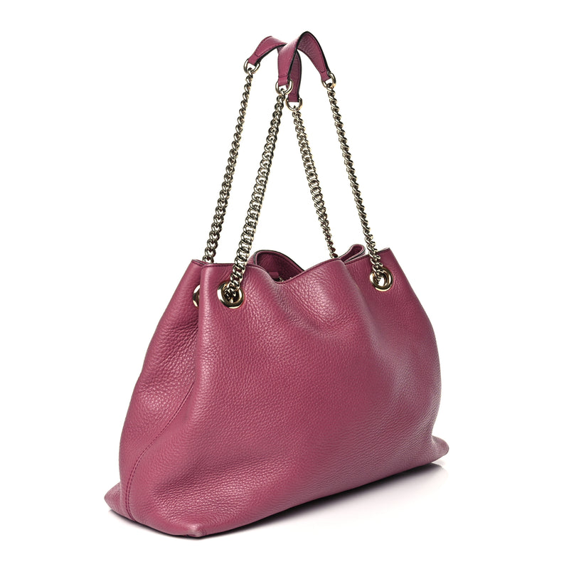  Gucci Pebbled Calfskin Medium Soho Chain Shoulder Bag Peonia Flower