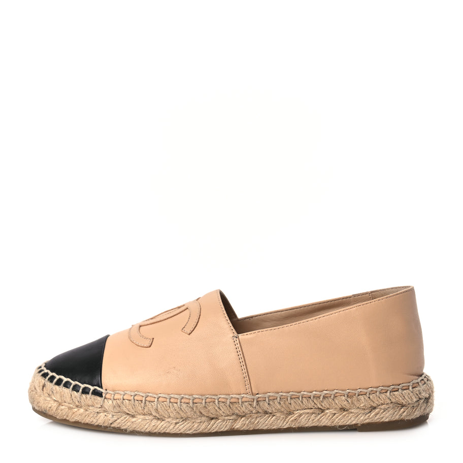 Chanel Lambskin CC Espadrilles 37 Beige Black Image 1