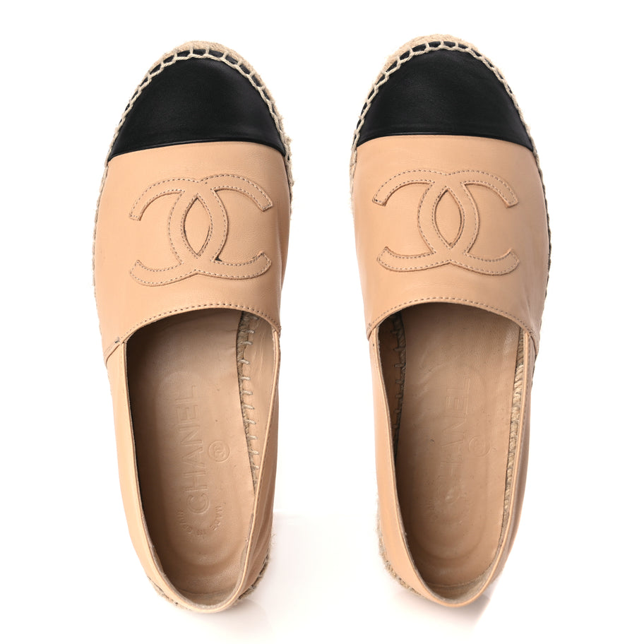 Chanel Lambskin CC Espadrilles 37 Beige Black Image 2