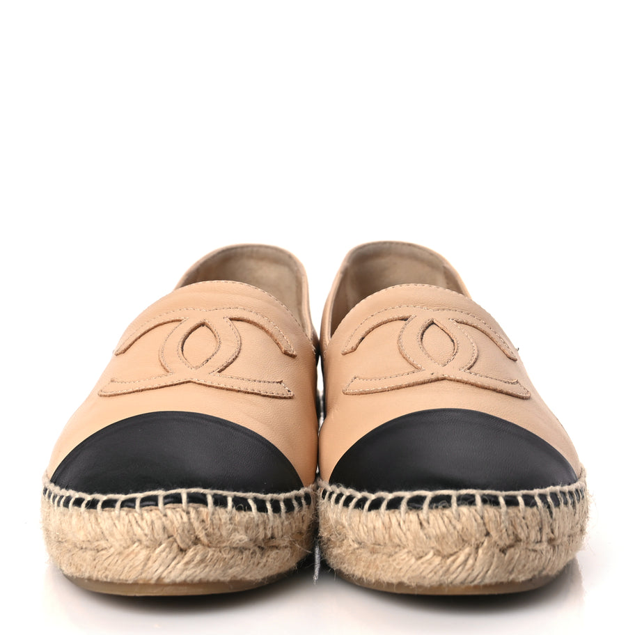 Chanel Lambskin CC Espadrilles 37 Beige Black Image 3