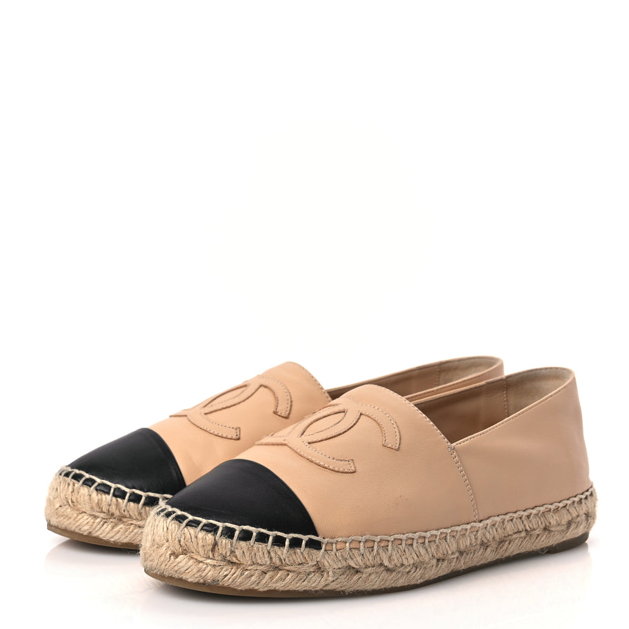 Chanel Lambskin CC Espadrilles 37 Beige Black Image 4
