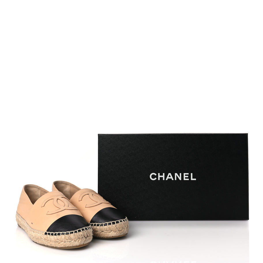 Chanel Lambskin CC Espadrilles 37 Beige Black Image 10