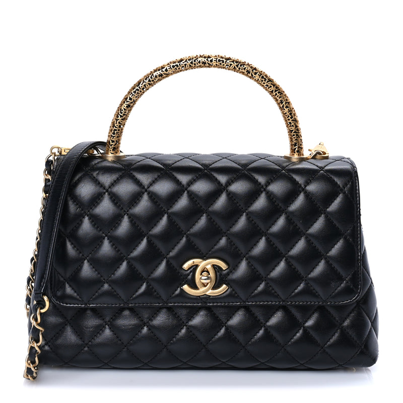  Chanel Calfskin Quilted Small Logo Coco Handle Flap Black