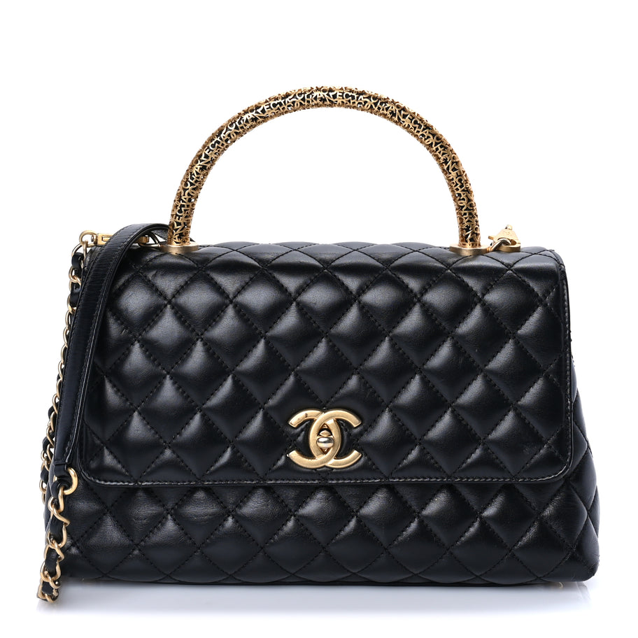 Chanel Calfskin Quilted Small Logo Coco Handle Flap Black Image 1