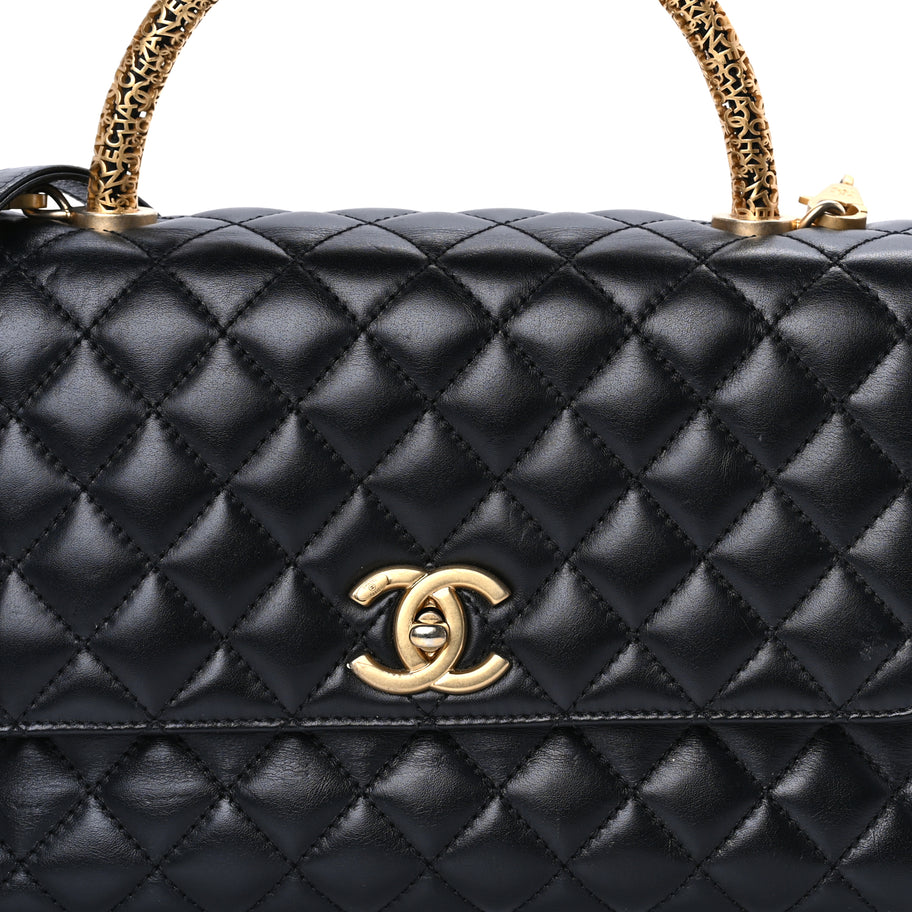 Chanel Calfskin Quilted Small Logo Coco Handle Flap Black Image 7