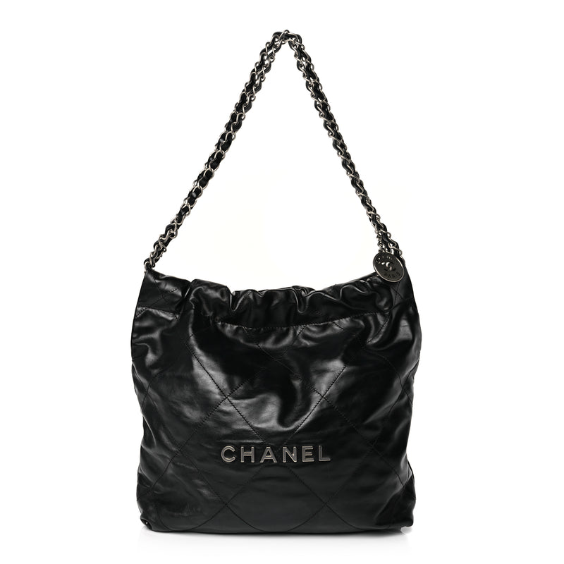  Chanel Chanel 22 handbag Shiny Calfskin & silver Tone Metal  Black