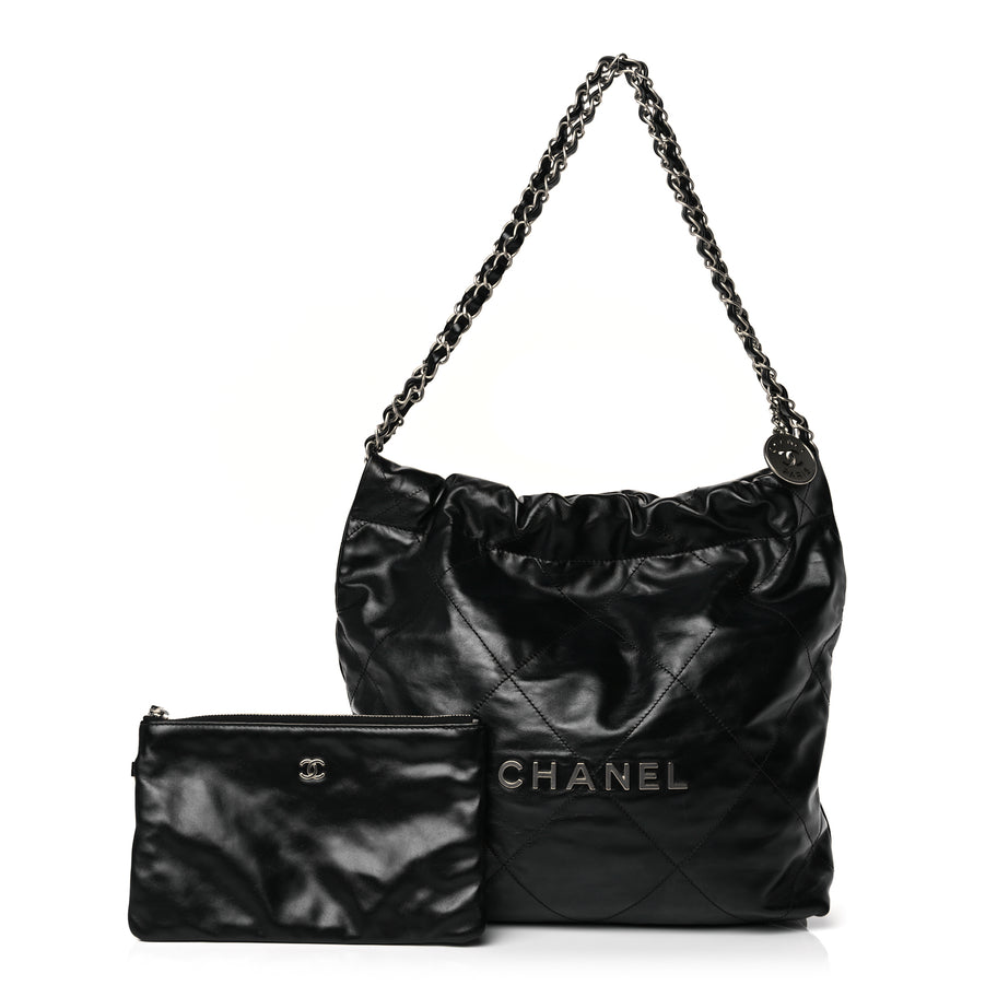 Chanel Chanel 22 handbag Shiny Calfskin & silver Tone Metal  Black Image 2