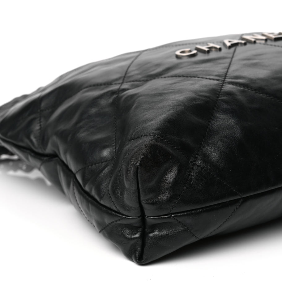 Chanel Chanel 22 handbag Shiny Calfskin & silver Tone Metal  Black Image 9