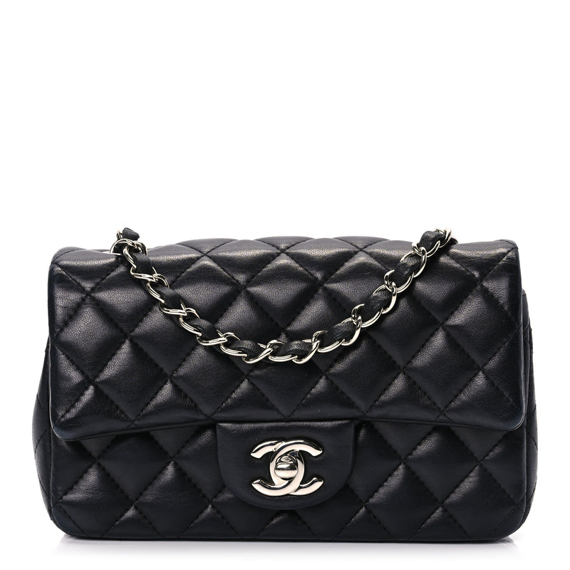  Chanel Lambskin Quilted Mini Rectangular Flap Black