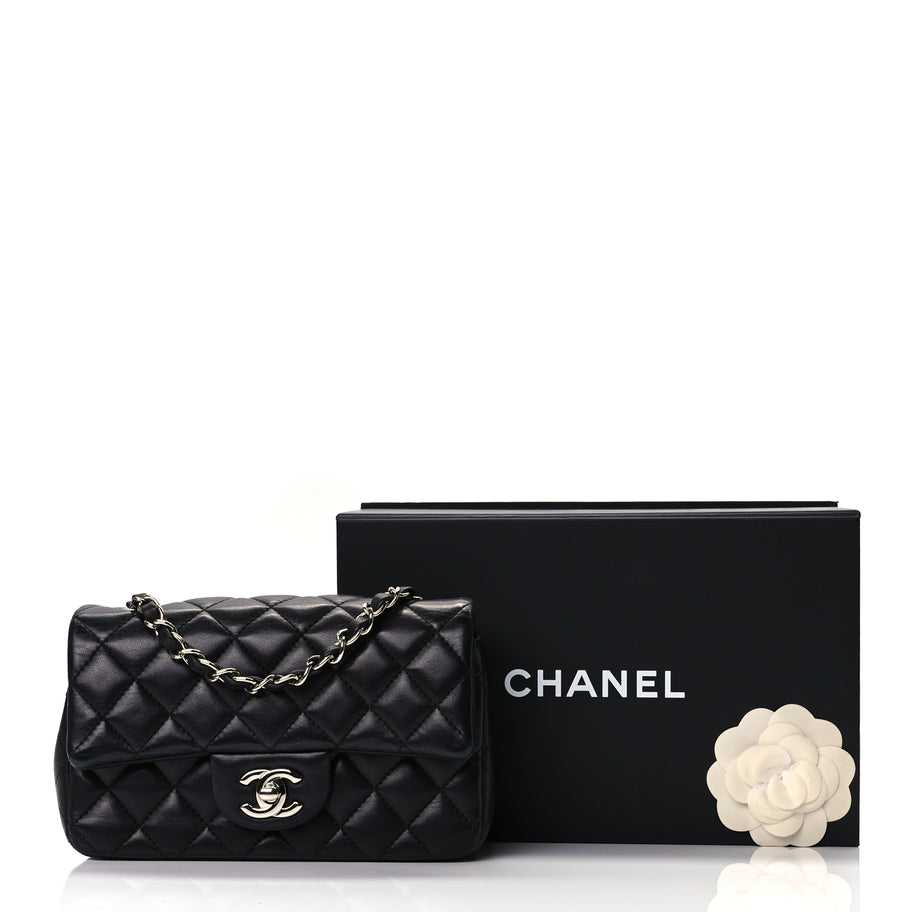 Chanel Lambskin Quilted Mini Rectangular Flap Black Image 10