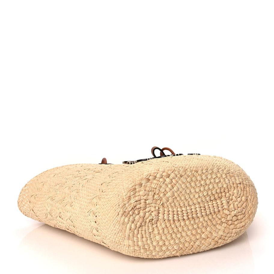 Loewe Calfskin Raffia Paulas Ibiza Medium Anagram Basket Tote Bag Natural Tan Image 3