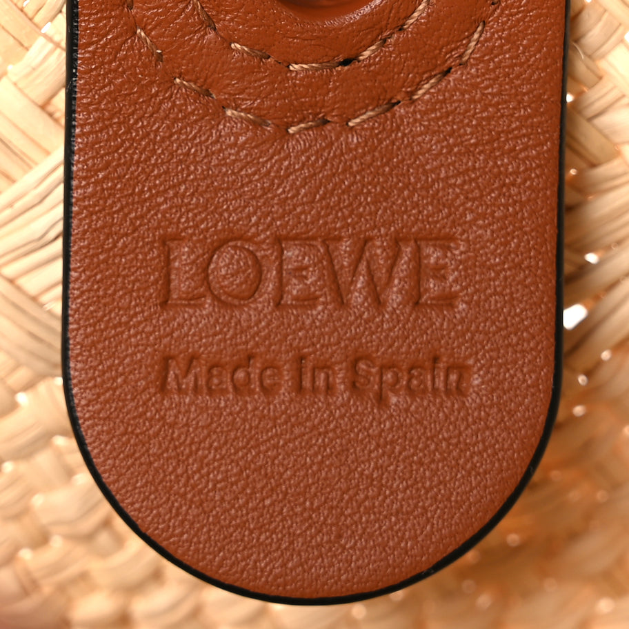 Loewe Calfskin Raffia Paulas Ibiza Medium Anagram Basket Tote Bag Natural Tan Image 5