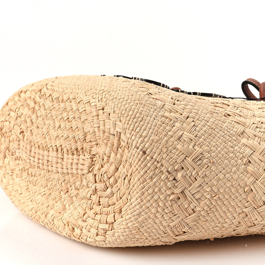 Loewe Calfskin Raffia Paulas Ibiza Medium Anagram Basket Tote Bag Natural Tan Image 7