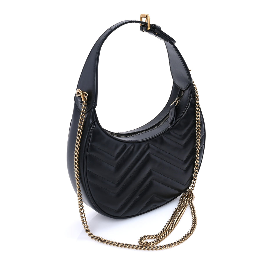 Gucci Calfskin Matelasse Chevron Mini GG Marmont Half Moon Hobo  Black Image 2