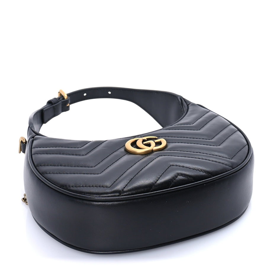 Gucci Calfskin Matelasse Chevron Mini GG Marmont Half Moon Hobo  Black Image 3