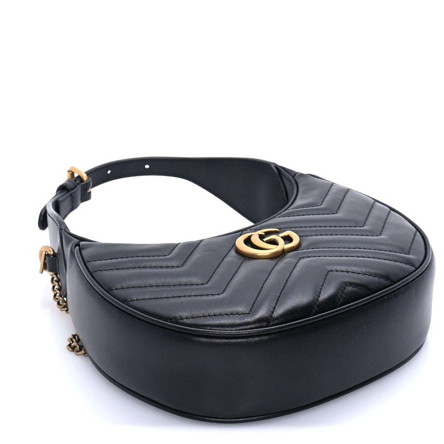 Gucci Calfskin Matelasse Chevron Mini GG Marmont Half Moon Hobo  Black Image 7