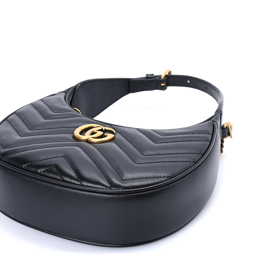 Gucci Calfskin Matelasse Chevron Mini GG Marmont Half Moon Hobo  Black Image 8