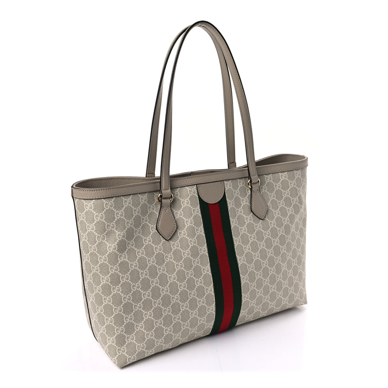  Gucci GG Supreme Monogram Textured Dollar Calfskin Web Large Ophidia Shopping Tote  Beige Mystic White Oatmeal