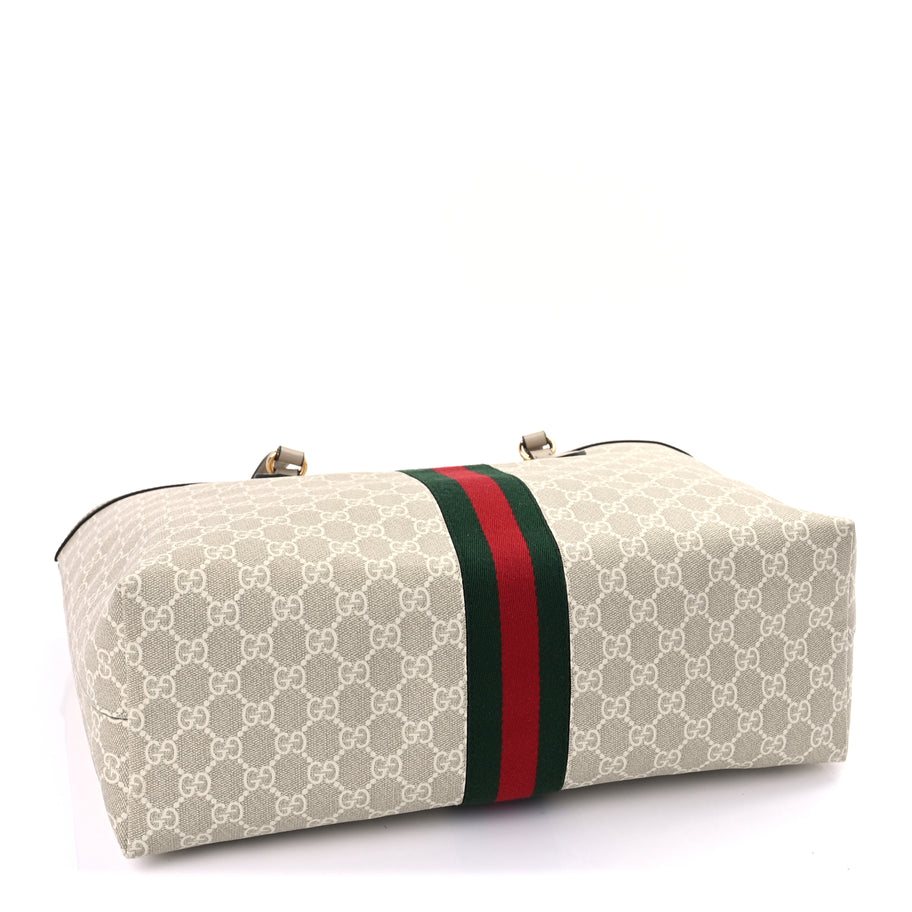 Gucci GG Supreme Monogram Textured Dollar Calfskin Web Large Ophidia Shopping Tote  Beige Mystic White Oatmeal Image 3