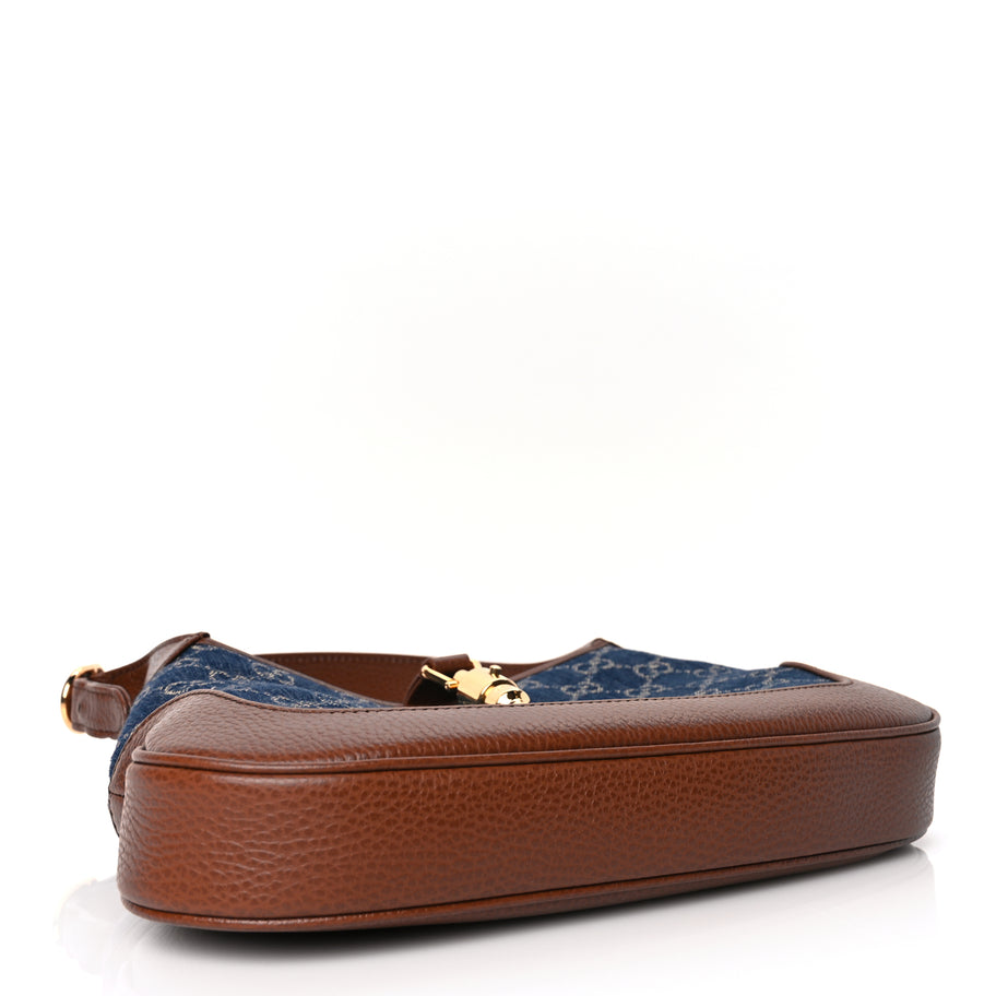 Gucci New Denim GG Monogram Calfskin Small Jackie 1961 Hobo Blue Tea Cuir Image 3