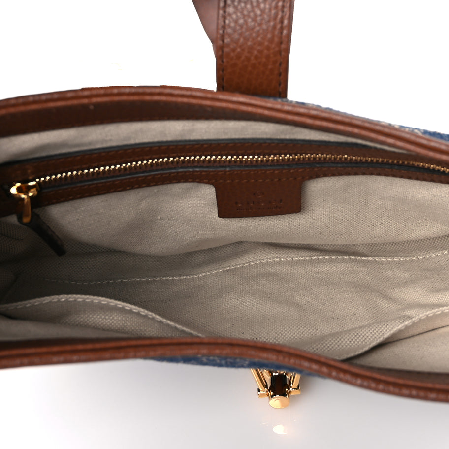 Gucci New Denim GG Monogram Calfskin Small Jackie 1961 Hobo Blue Tea Cuir Image 4