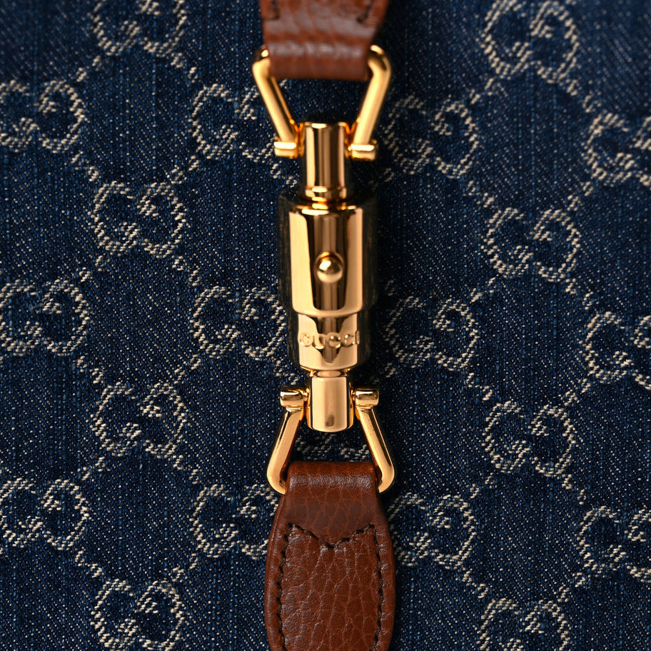 Gucci New Denim GG Monogram Calfskin Small Jackie 1961 Hobo Blue Tea Cuir Image 7