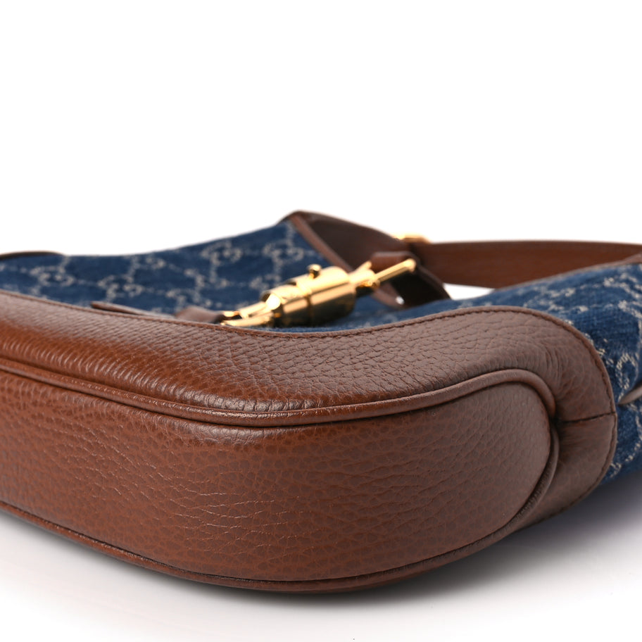 Gucci New Denim GG Monogram Calfskin Small Jackie 1961 Hobo Blue Tea Cuir Image 9