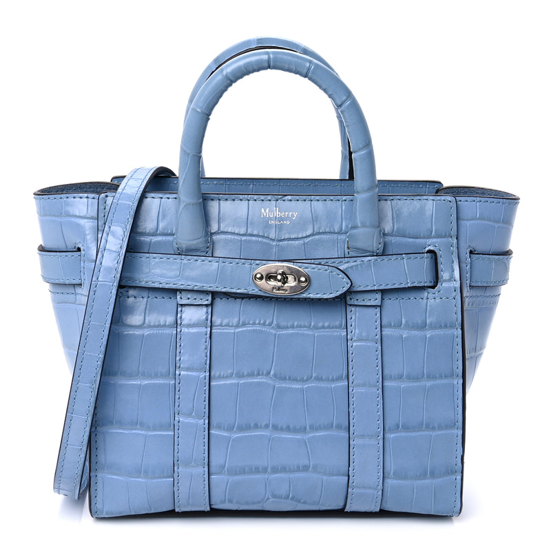  Mulberry Crocodile Embossed Micro Zipped Bayswater  Light Blue