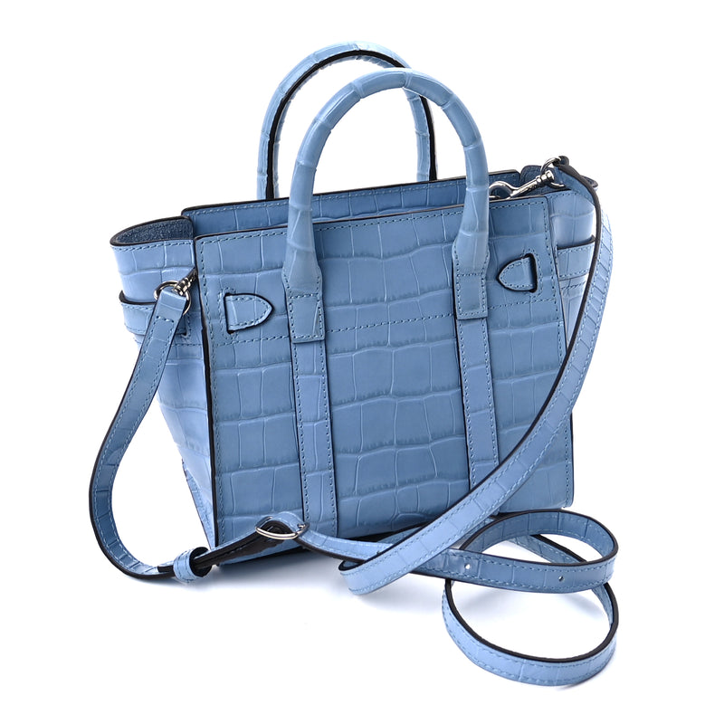  Mulberry Crocodile Embossed Micro Zipped Bayswater  Light Blue