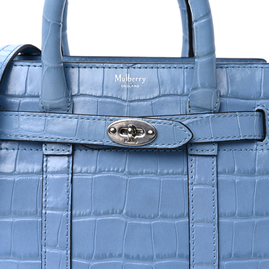 Mulberry Crocodile Embossed Micro Zipped Bayswater  Light Blue Image 6