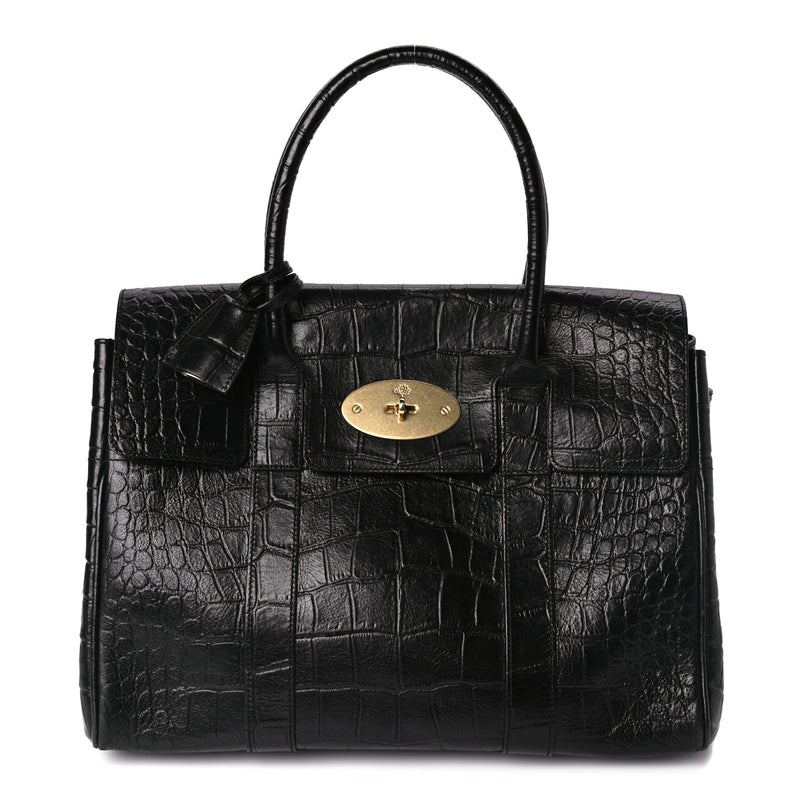  Mulberry Calfskin Crocodile Embossed Bayswater Black